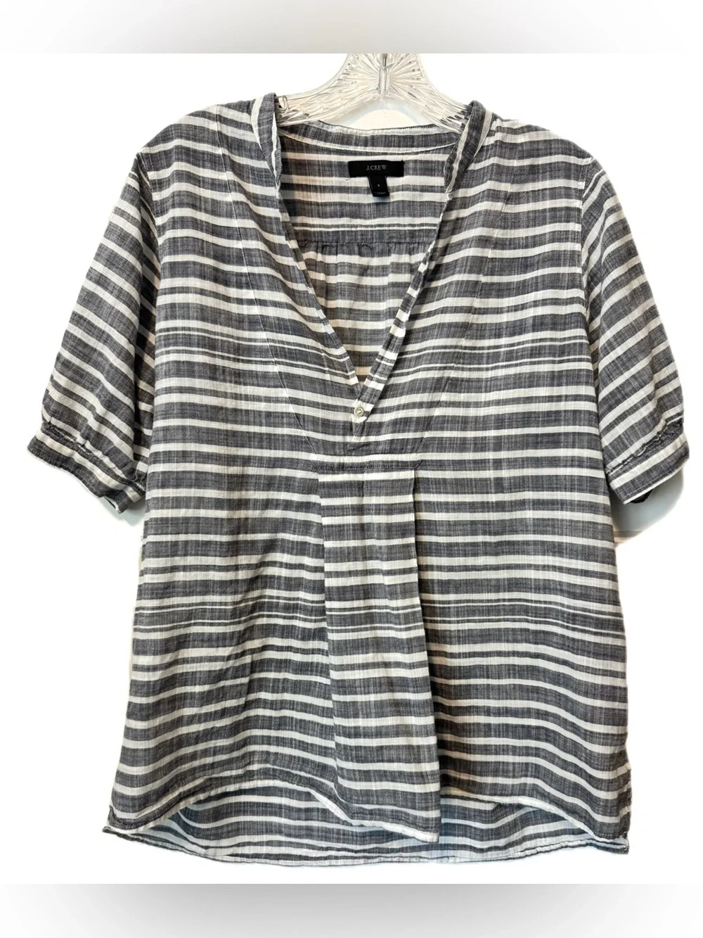 J.Crew Gray White Striped Cotton Popover Tunic Blouse Size S Gauze